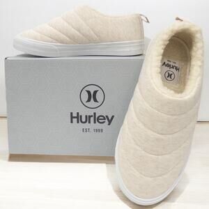 Hurley Fur Lined Womens ARLO PUFF Clog Slip On Loafers Cream Size 6 7 8 9 10